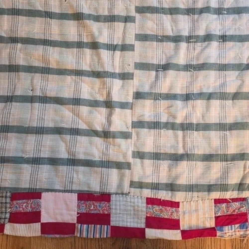 Vintage Handmade Patchwork Tied Quilt Red Multi Color Scrap Cotton 81x65 Folk